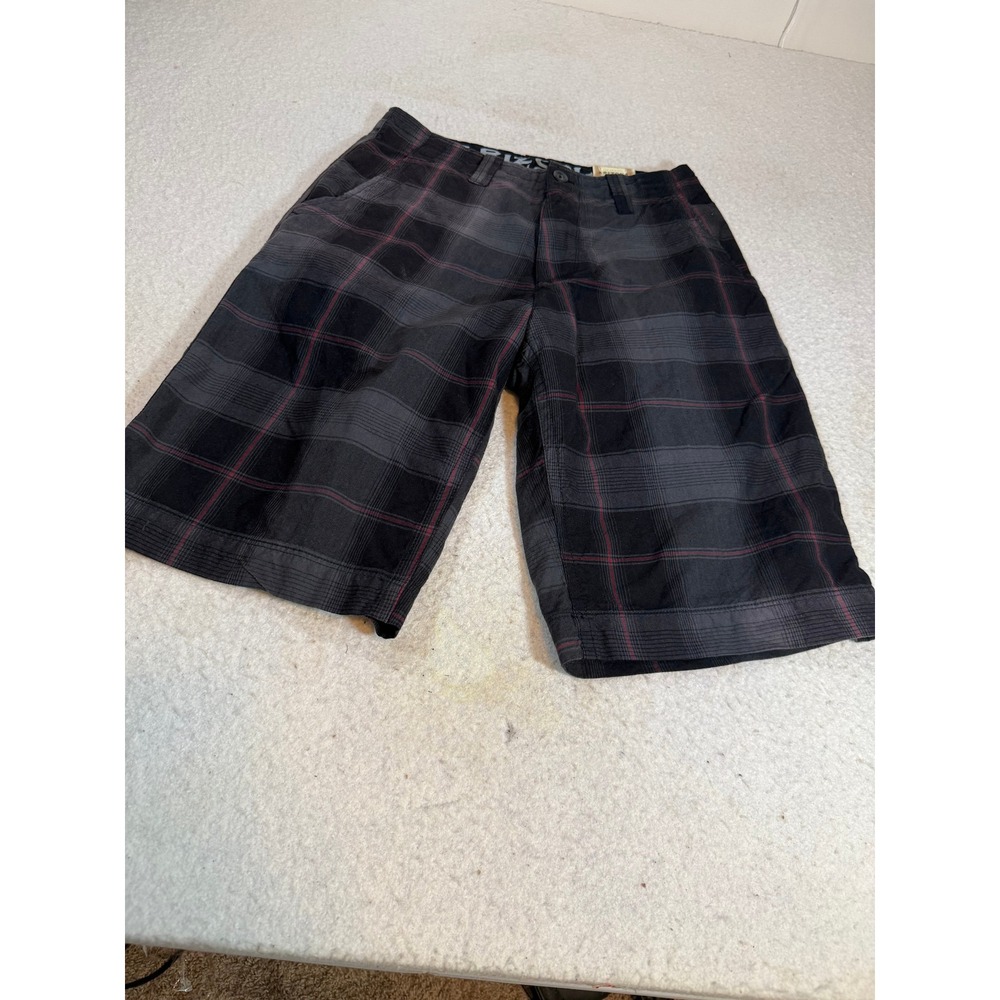 Arizona Jean Co Mens Plaid Shorts Size 32 Black Gray Red Casual Flat Front